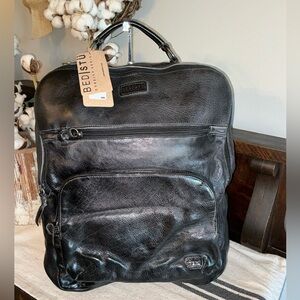 NWT Bed Stu Unisex Leather Lafe Backpack Black Dip Dyed Retail $425